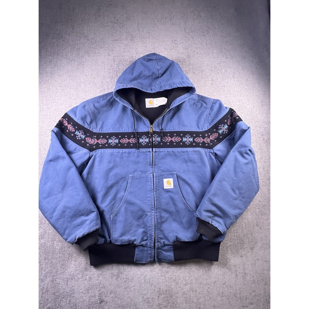 Vintage 1995 Carhartt Aztec Jacket JR0115 Workwear Coat Southwest Rare Blue XXL